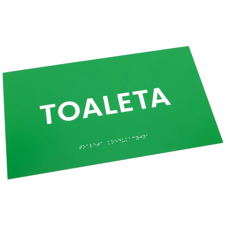 Toaleta - tabliczka z pismem Braille'a - zielony laminat grawerski - wym. 350x200mm - TAB597