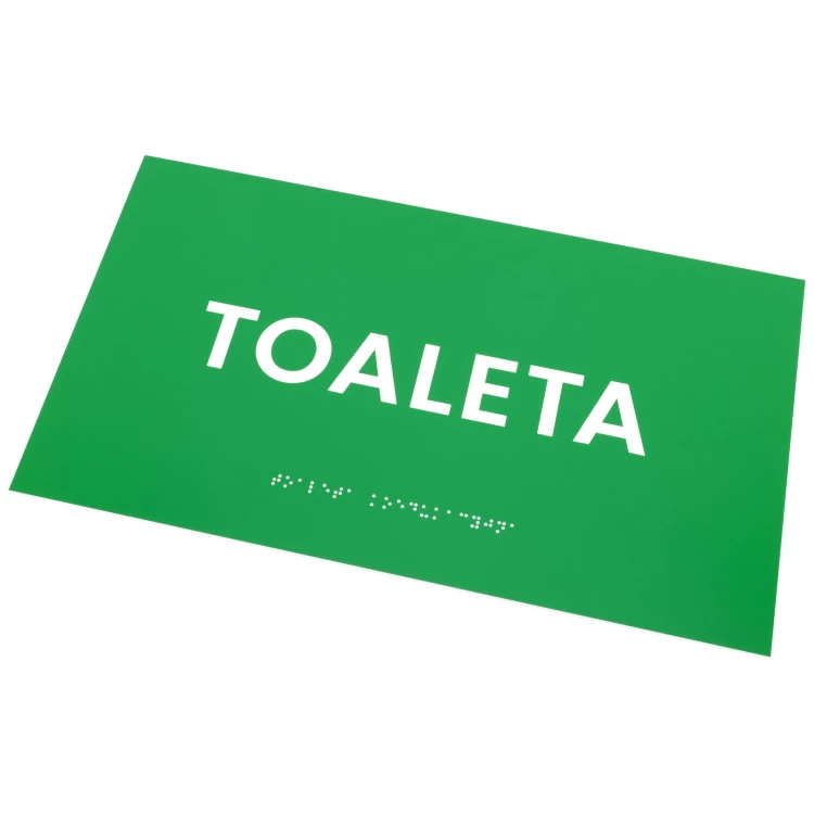 Toaleta - tabliczka z pismem Braille'a - zielony laminat grawerski - wym. 350x200mm - TAB597