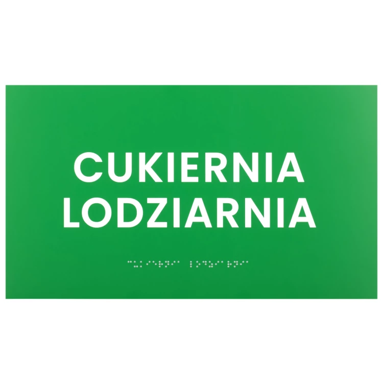 Tabliczka z pismem Braille'a - zielony laminat grawerski - wym. 350x200mm - TAB599