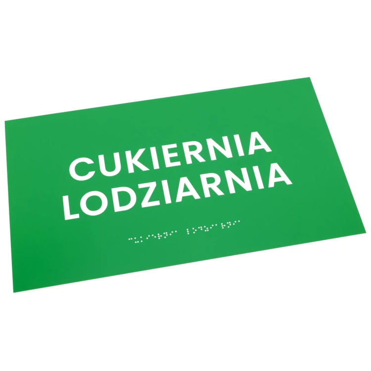 Tabliczka z pismem Braille'a - zielony laminat grawerski - wym. 350x200mm - TAB599