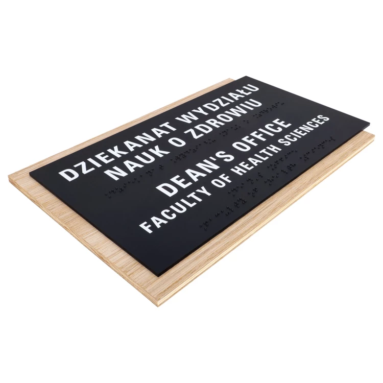 Tabliczka z pismem Braille'a - płyta fornirowana dąb - wym. 284x170mm - TAB615