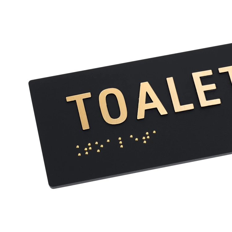 Toaleta - tabliczka z pismem Braille'a - czarny matowy akryl wym. 150x60mm - TAB595