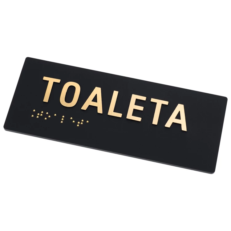 Toaleta - tabliczka z pismem Braille'a - czarny matowy akryl wym. 150x60mm - TAB595