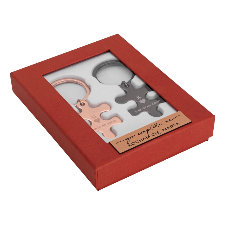 Zestaw dwóch breloków do kluczy Puzzle - prezent walentynkowy - wym. 34x85 mm - BRL039