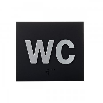 WC - tabliczka z pismem Braille'a - akryl czarny mat i laminat srebrny - wym. 80x70mm - TAB489