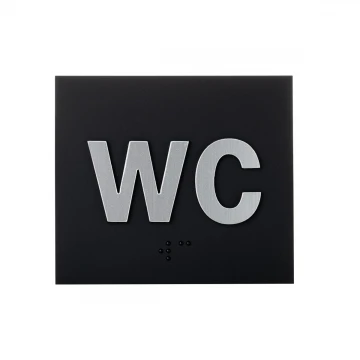 WC - tabliczka z pismem Braille'a - akryl czarny mat i laminat srebrny - wym. 80x70mm - TAB489