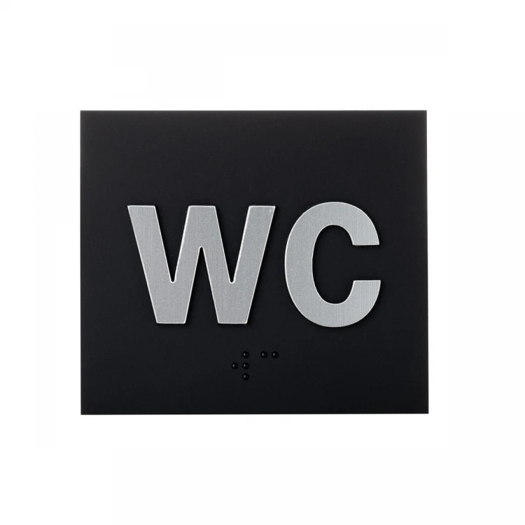 WC - tabliczka z pismem Braille'a - akryl czarny mat i laminat srebrny - wym. 80x70mm - TAB489