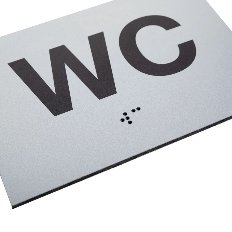 WC - tabliczka z pismem Braille'a - srebrny dibond mat - wym. 115x80mm - TAB541