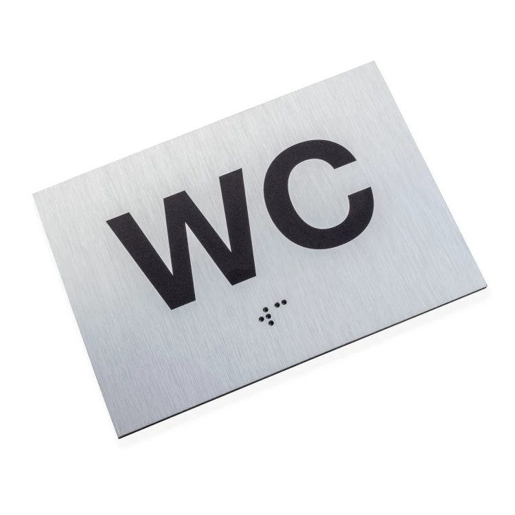 WC - tabliczka z pismem Braille'a - srebrny dibond szczotkowany - wym. 115x80mm - TAB542