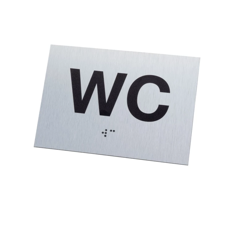 WC - tabliczka z pismem Braille'a - srebrny dibond szczotkowany - wym. 115x80mm - TAB542