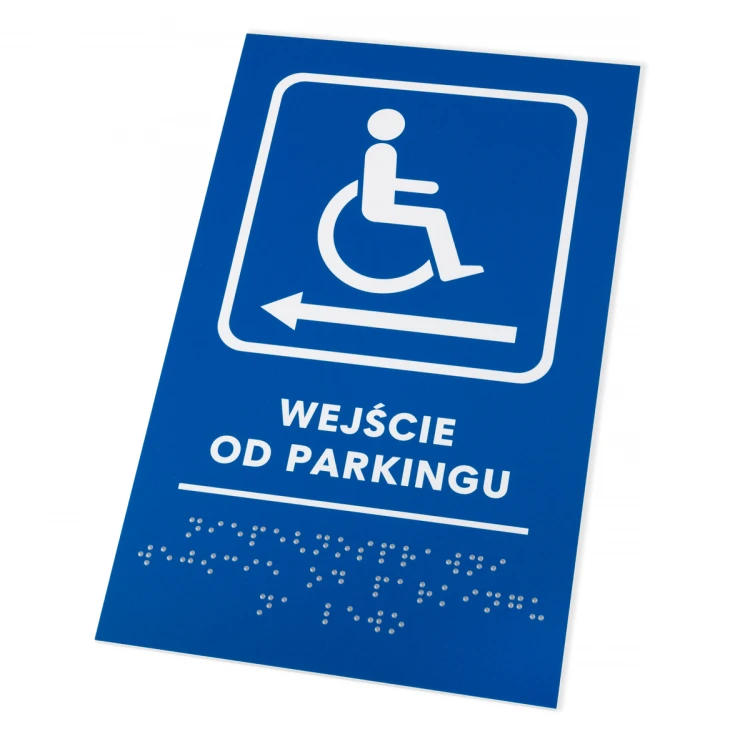 Wejście od parkingu - tabliczka z pismem Braille - wym. 140x225mm - PCW twarde - TAB478