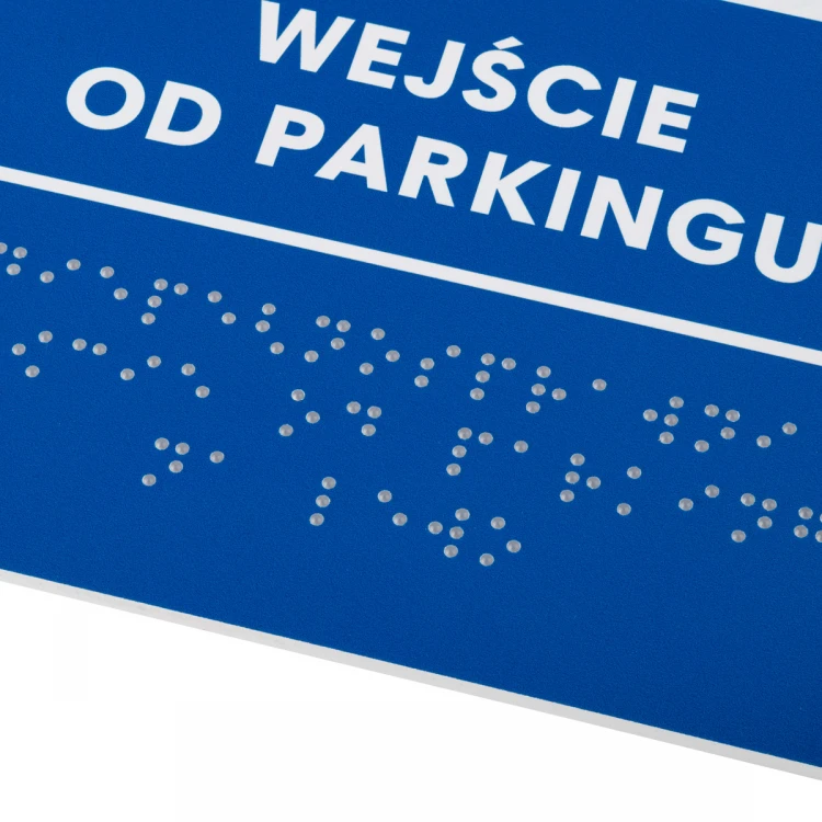 Wejście od parkingu - tabliczka z pismem Braille - wym. 140x225mm - PCW twarde - TAB478