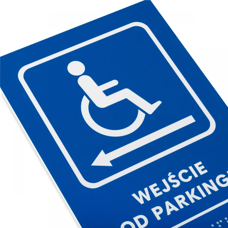 Wejście od parkingu - tabliczka z pismem Braille - wym. 140x225mm - PCW twarde - TAB478