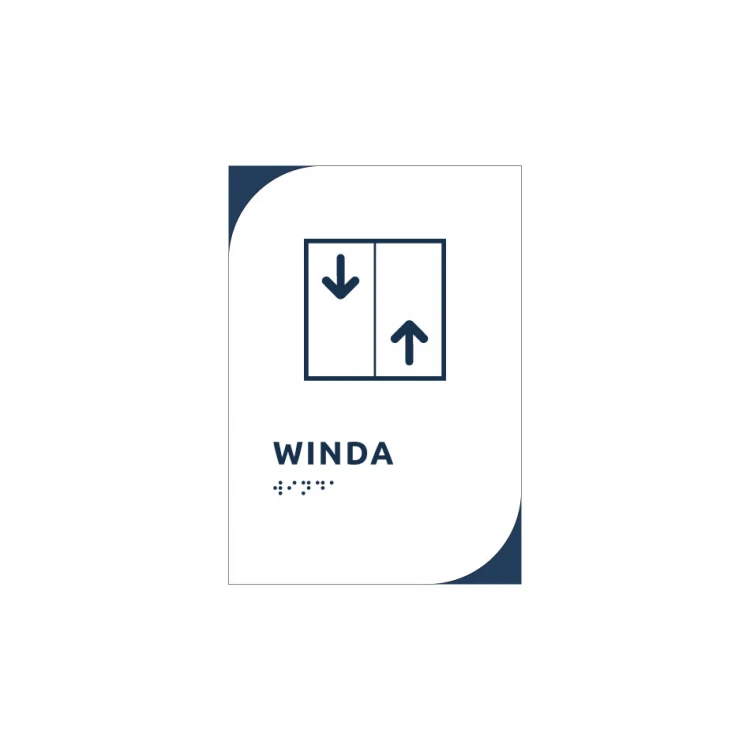 Winda - tabliczka z białego dibondu z pismem Braille'a - wym. 140x200mm - MONO - TAB294