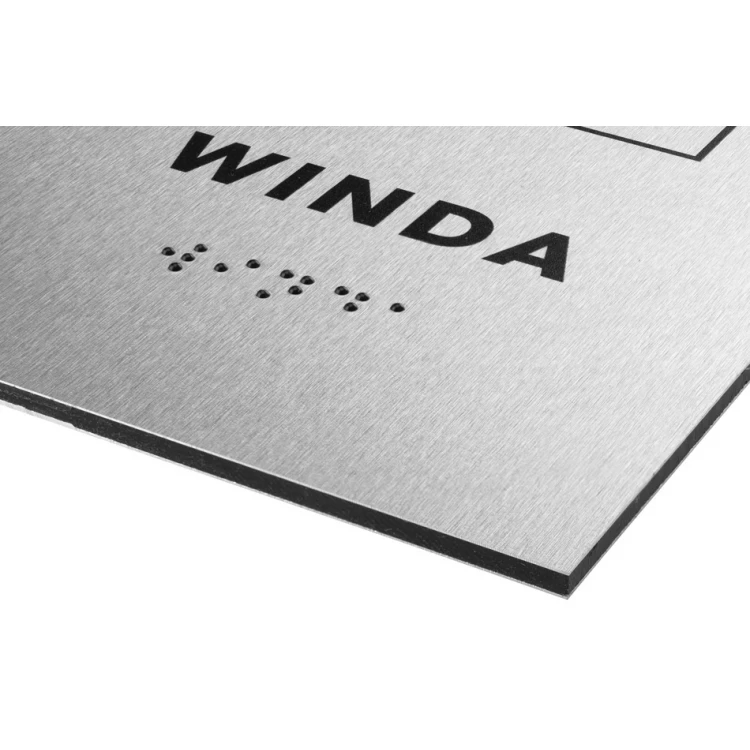 Winda - tabliczka ze srebrnego dibondu z pismem Braille'a - wym. 100x160mm - TAB283