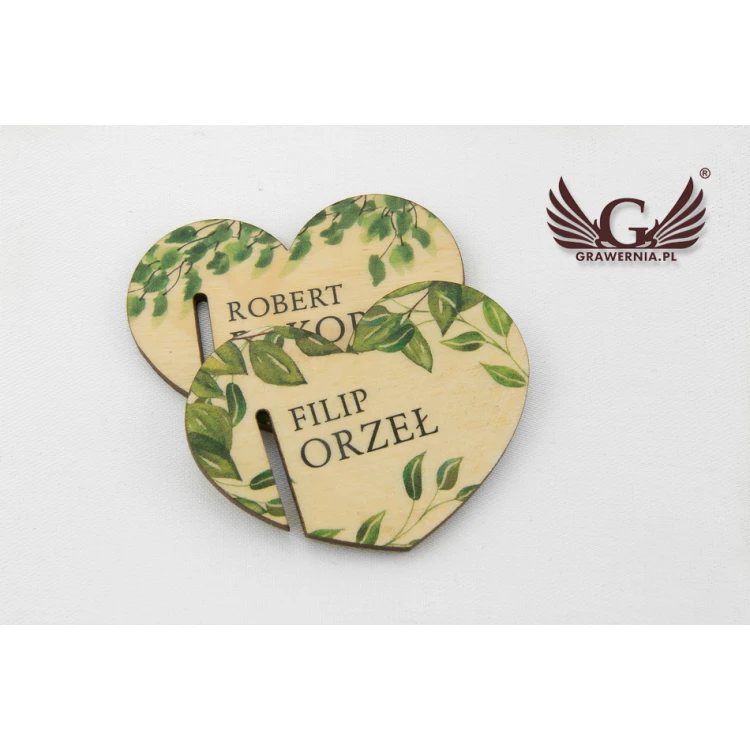 Winietki do kieliszków na szampana - serca z drewna - druk UV - WK004
