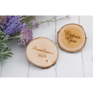 Winietki ślubne - plaster brzozy - grawerowane laserem - WIN003