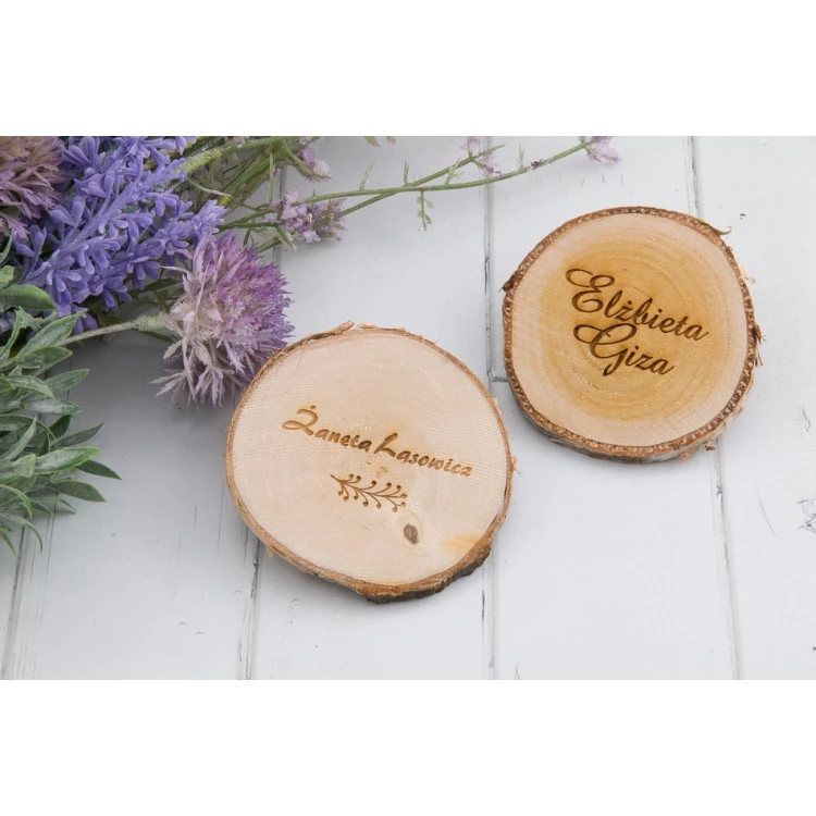 Winietki ślubne - plaster brzozy - grawerowane laserem - WIN003