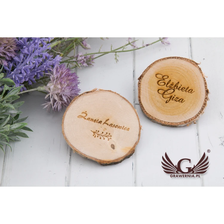 Winietki ślubne - plaster brzozy - grawerowane laserem - WIN003