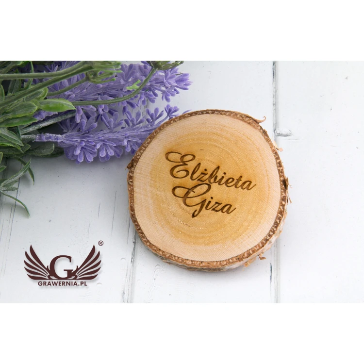 Winietki ślubne - plaster brzozy - grawerowane laserem - WIN003