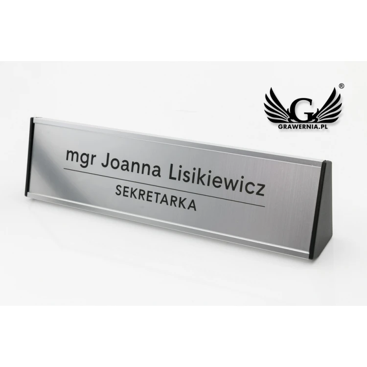 Wizytówka na biurko z grawerowaną tabliczką - srebrna - WIZ001