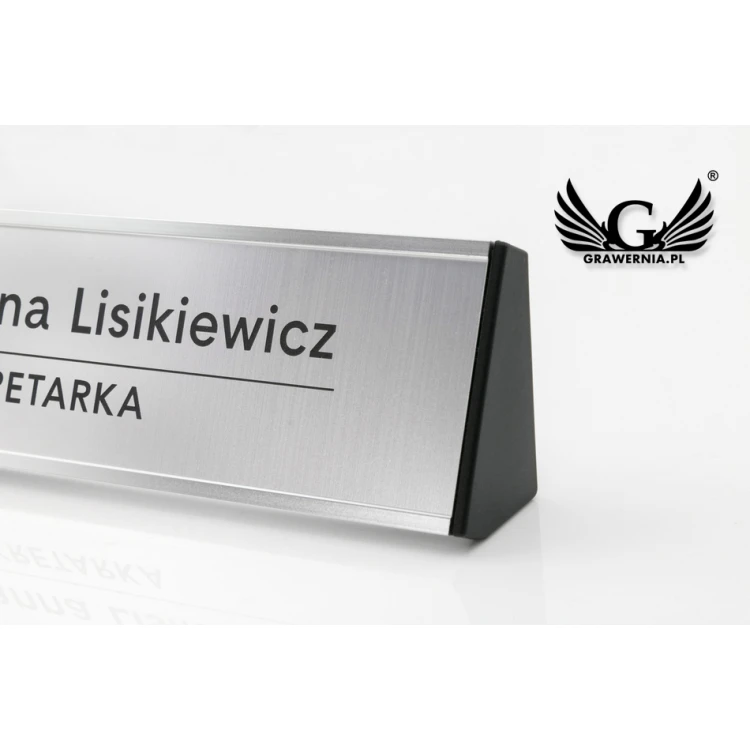 Wizytówka na biurko z grawerowaną tabliczką - srebrna - WIZ001