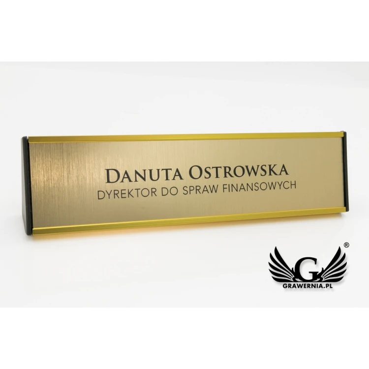 Wizytówka na biurko z grawerowaną tabliczką - złota - WIZ002