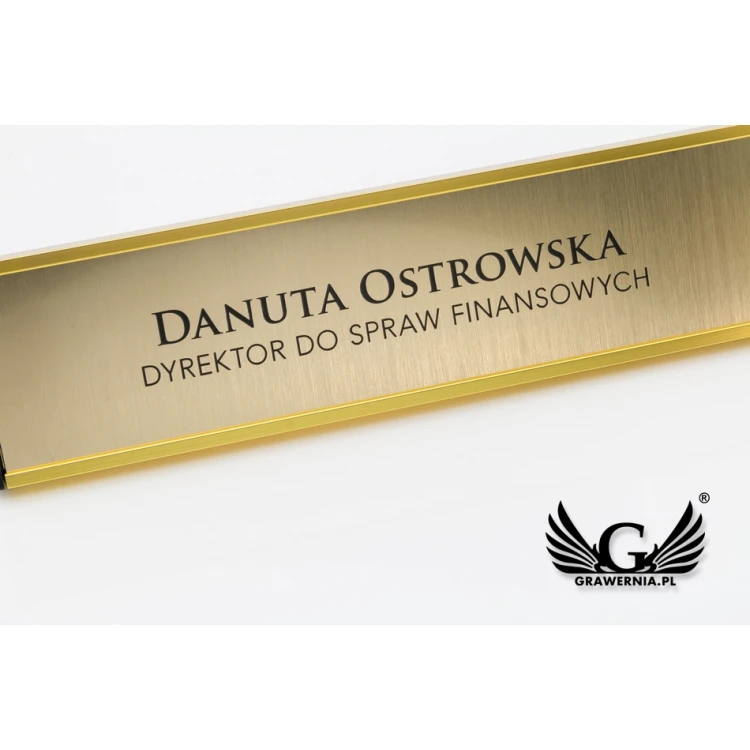 Wizytówka na biurko z grawerowaną tabliczką - złota - WIZ002