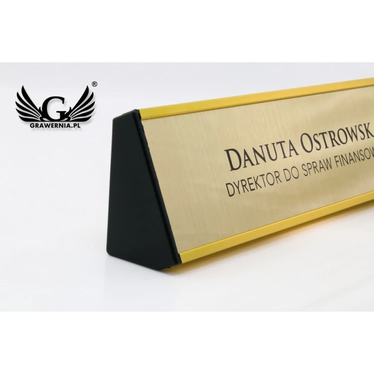 Wizytówka na biurko z grawerowaną tabliczką - złota - WIZ002