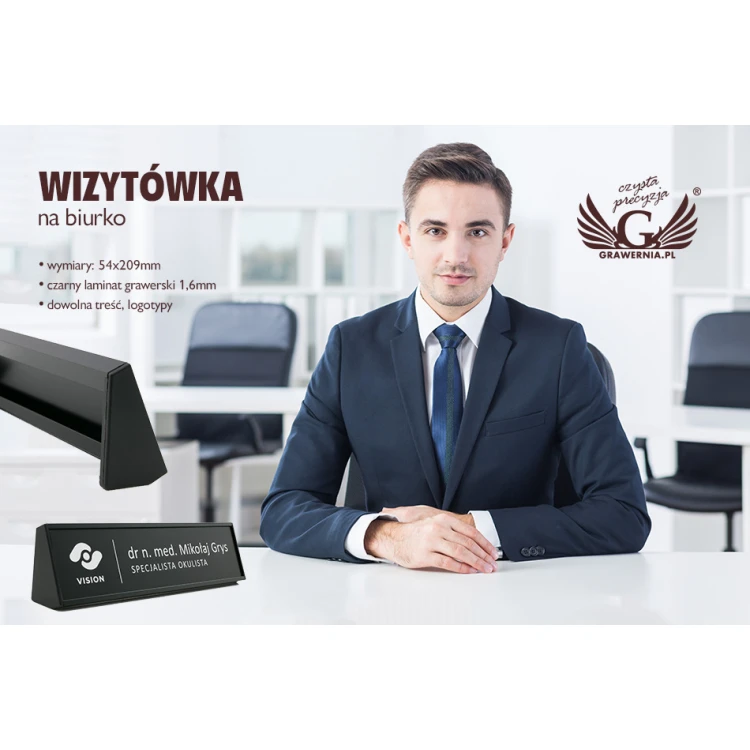 Wizytówka na biurko z grawerowaną tabliczką - czarna - WIZ003