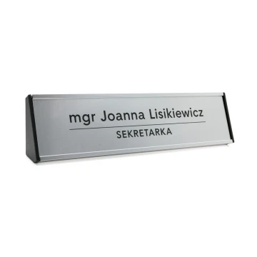 Wizytówka na biurko z grawerowaną tabliczką - srebrna - WIZ001