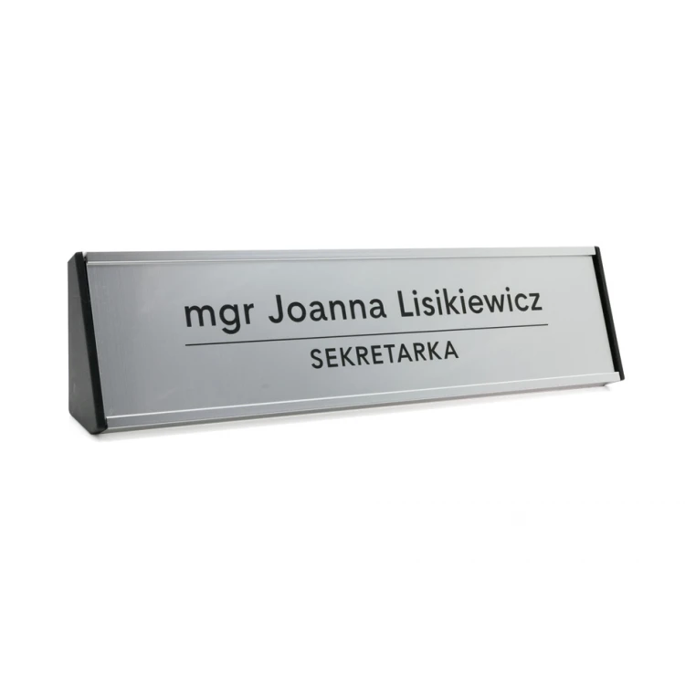 Wizytówka na biurko z grawerowaną tabliczką - srebrna - WIZ001