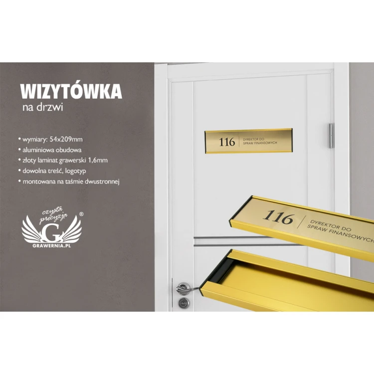 Wizytówka na drzwi z grawerowaną tabliczką - złota ramka - WND002
