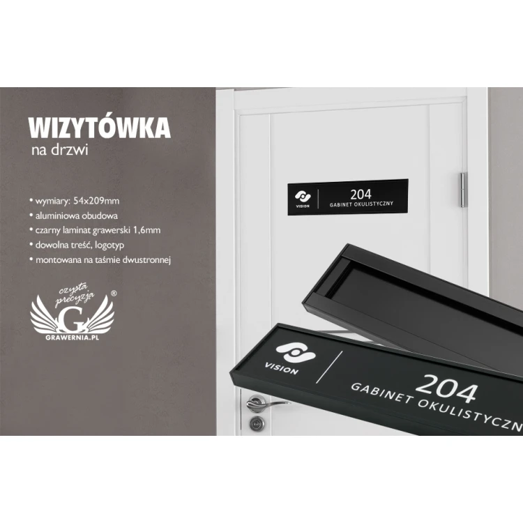 Wizytówka na drzwi z grawerowaną tabliczką - czarna ramka - WND003