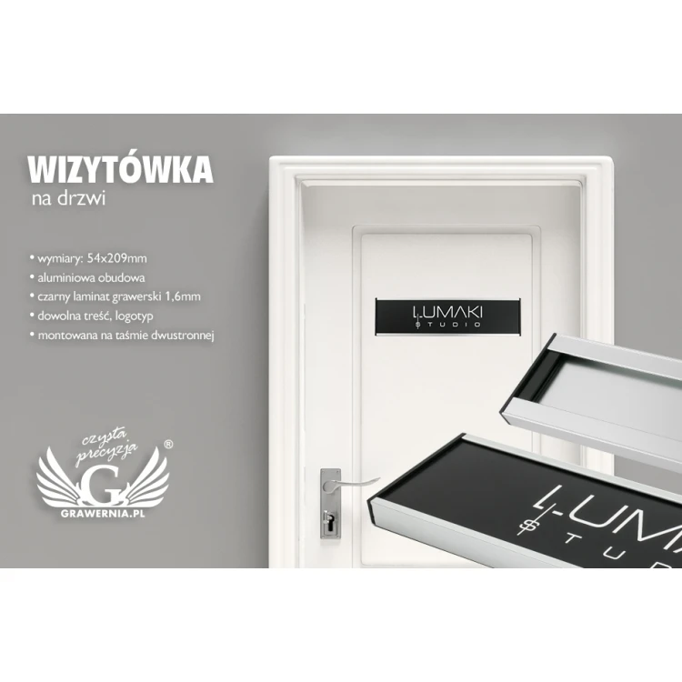 Wizytówka na drzwi z grawerowaną tabliczką - srebrna ramka - WND004