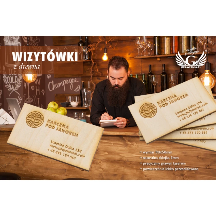 Wizytówki z drewna eko -  surowe nielakierowane - grawerowane - WZ027