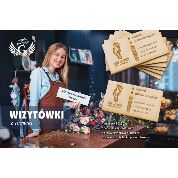 Wizytówki z drewna eko -  surowe nielakierowane - grawerowane - WZ028