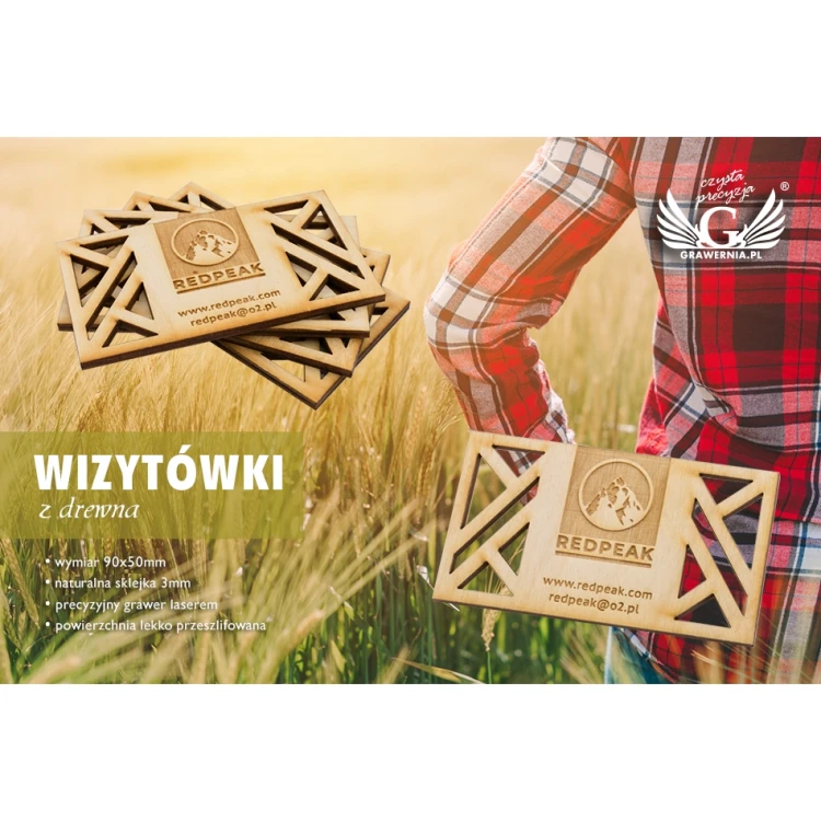 Wizytówki z drewna eko - surowe nielakierowane - grawerowane - WZ030