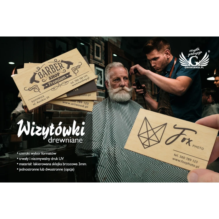Wizytówki z drewna premium - lakierowane - druk UV - WZ022