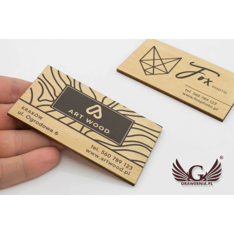 Wizytówki z drewna premium - lakierowane - druk UV - WZ022