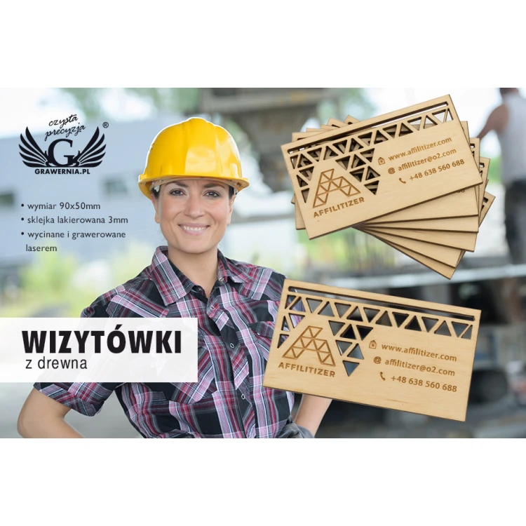 Wizytówki z drewna premium - lakierowane - grawerowane -  WZ024