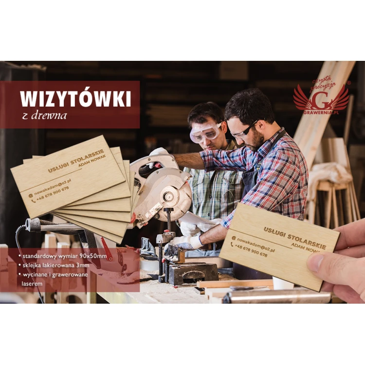 Wizytówki z drewna premium - lakierowane - grawerowane -  WZ025