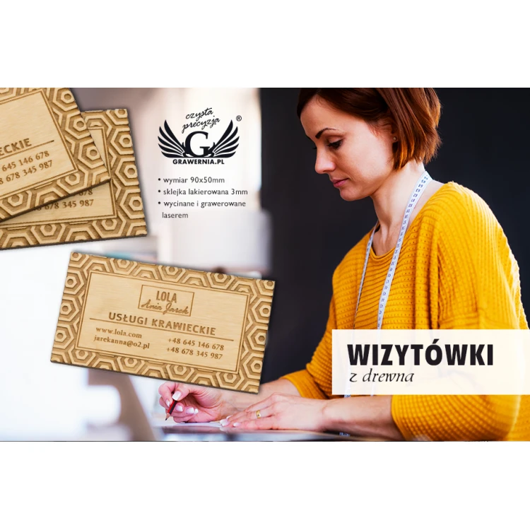 Wizytówki z drewna premium - lakierowane - grawerowane - WZ026