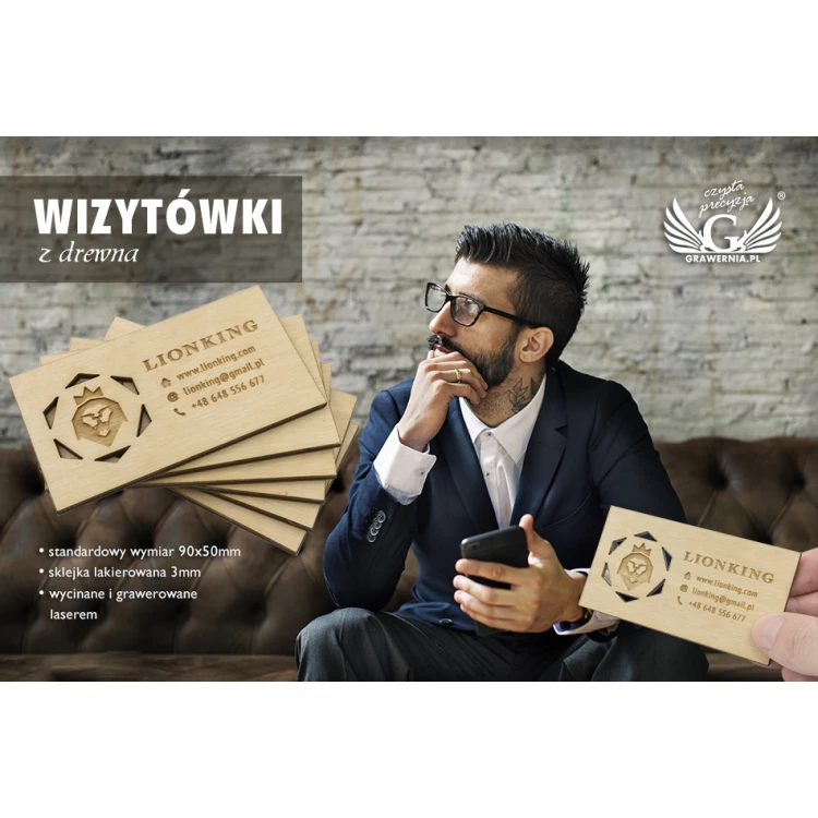 Wizytówki z drewna premium - lakierowane - grawerowane - WZ023