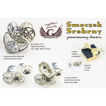 Smoczek srebrny ze schowkiem na ząbek mleczny - wzór SRB010 - Pamiątka Chrztu Świętego