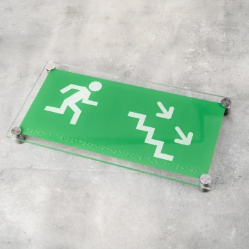 Wyjście ewakuacyjne - tabliczka BHP z plexi z pismem Braille'a - wym. 300x150mm - TAB523