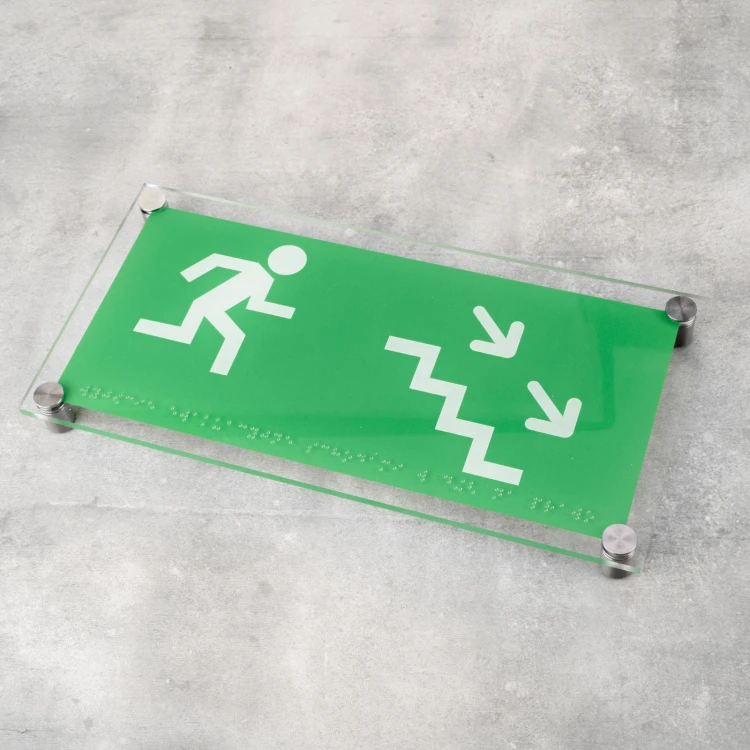 Wyjście ewakuacyjne - tabliczka BHP z plexi z pismem Braille'a - wym. 300x150mm - TAB523