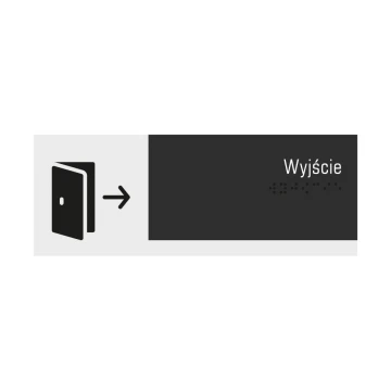 Wyjście - tabliczka z pismem Braille'a - akryl szroniony i i czarna ADA wym. 200x75mm - NORD - TAB323