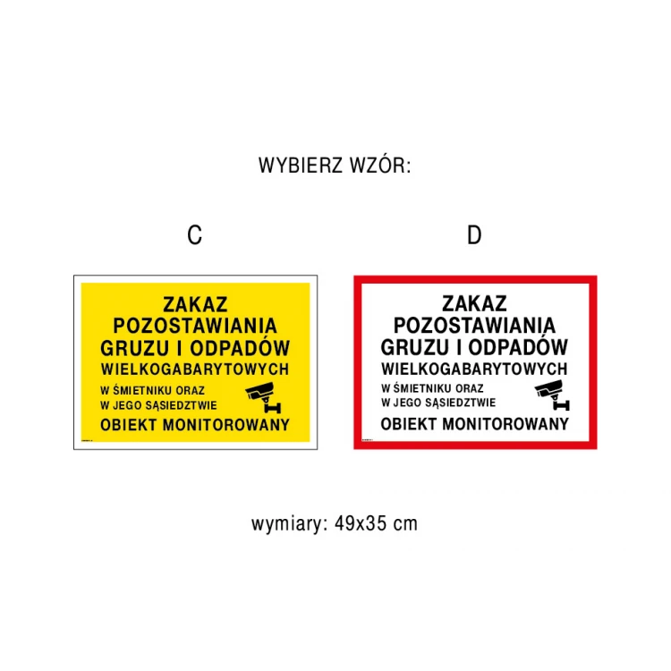 Zakaz pozostawiania gruzu i odpadów wielkogabarytowych - tabliczka wym. 490x350mm - PVC - kolorowy druk UV - TAB220
