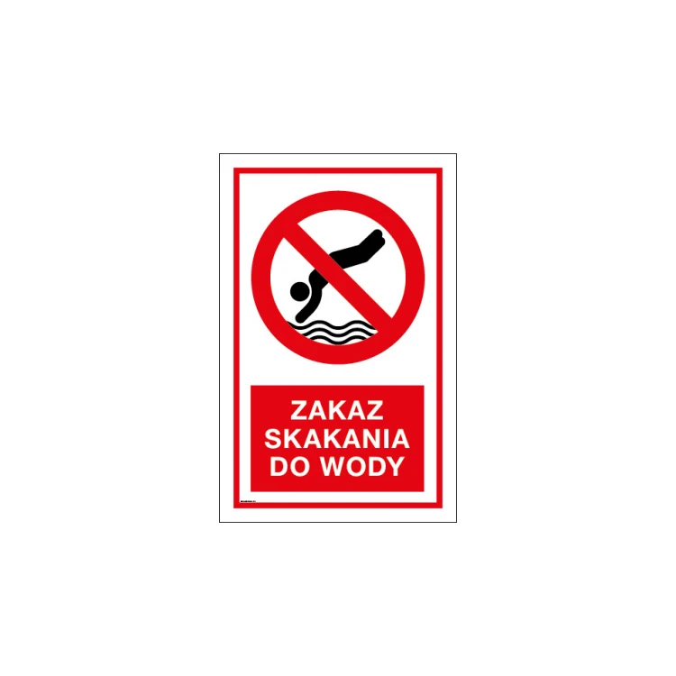 Zakaz skakania do wody - tabliczka na basen lub kąpielisko wym. 420x653mm - PVC - kolorowy druk UV - TAB228